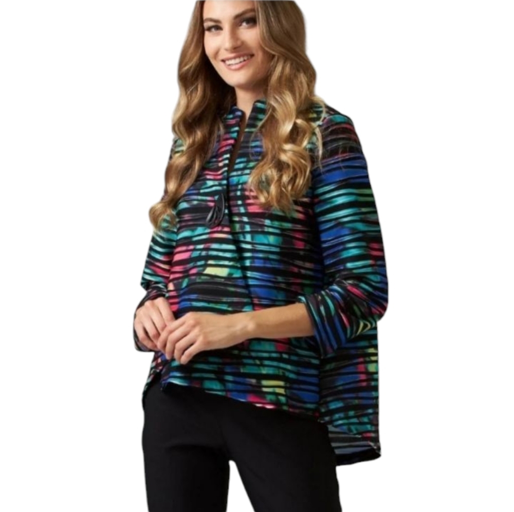 Joseph Ribkoff Women's Crossover Jacket Textured Stripe Black Multi Size 14